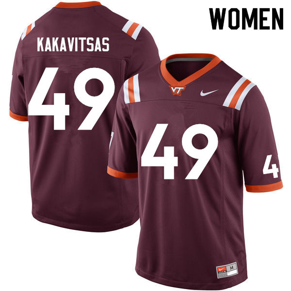 Women #49 William Kakavitsas Virginia Tech Hokies College Football Jerseys Sale-Maroon